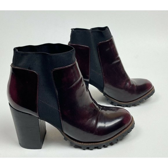 Steve Madden Women's Oxblood Leather Chunky Lug Boots Antyy Chelsea Ankle SZ 9.5 - Picture 5 of 12